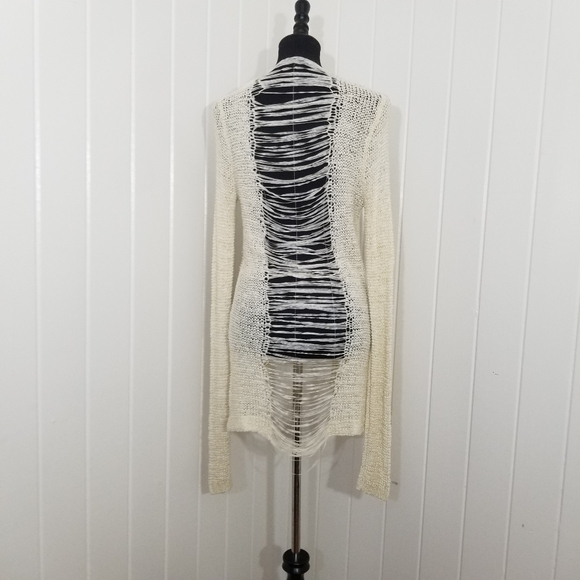 Daytrip Women's Size Small Ivory Open Weave Ladder Back Cardigan Mid Length - Picture 5 of 15